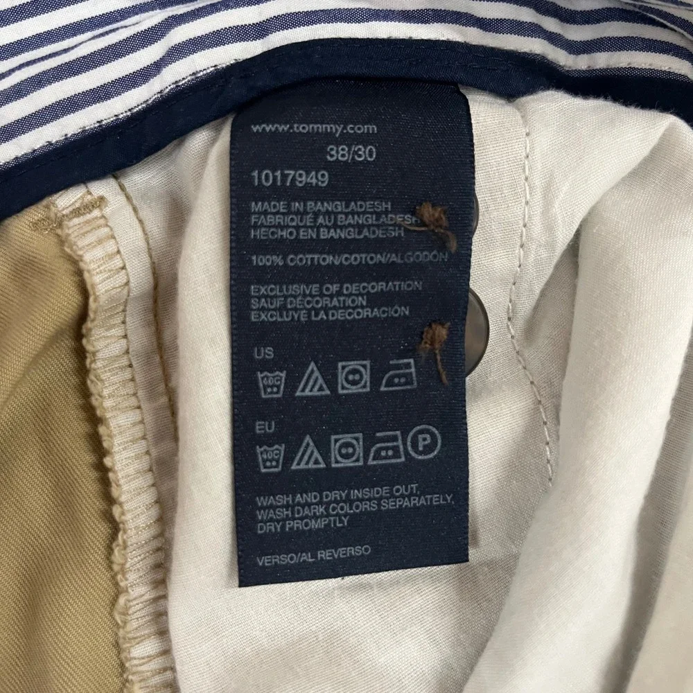 Tommy Hilfiger Chino Pants Mens Size 38x30 Beige Tailored Fit Flat Front Casual